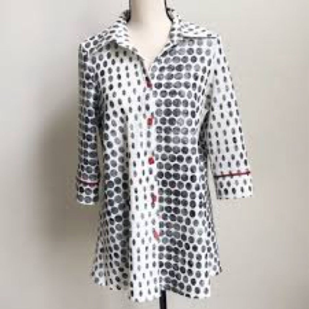 ❤️SOLD 🖤IC By Connie K Artsy Abstract Loose Button Up Zip Back Jacket Tunic Sz L